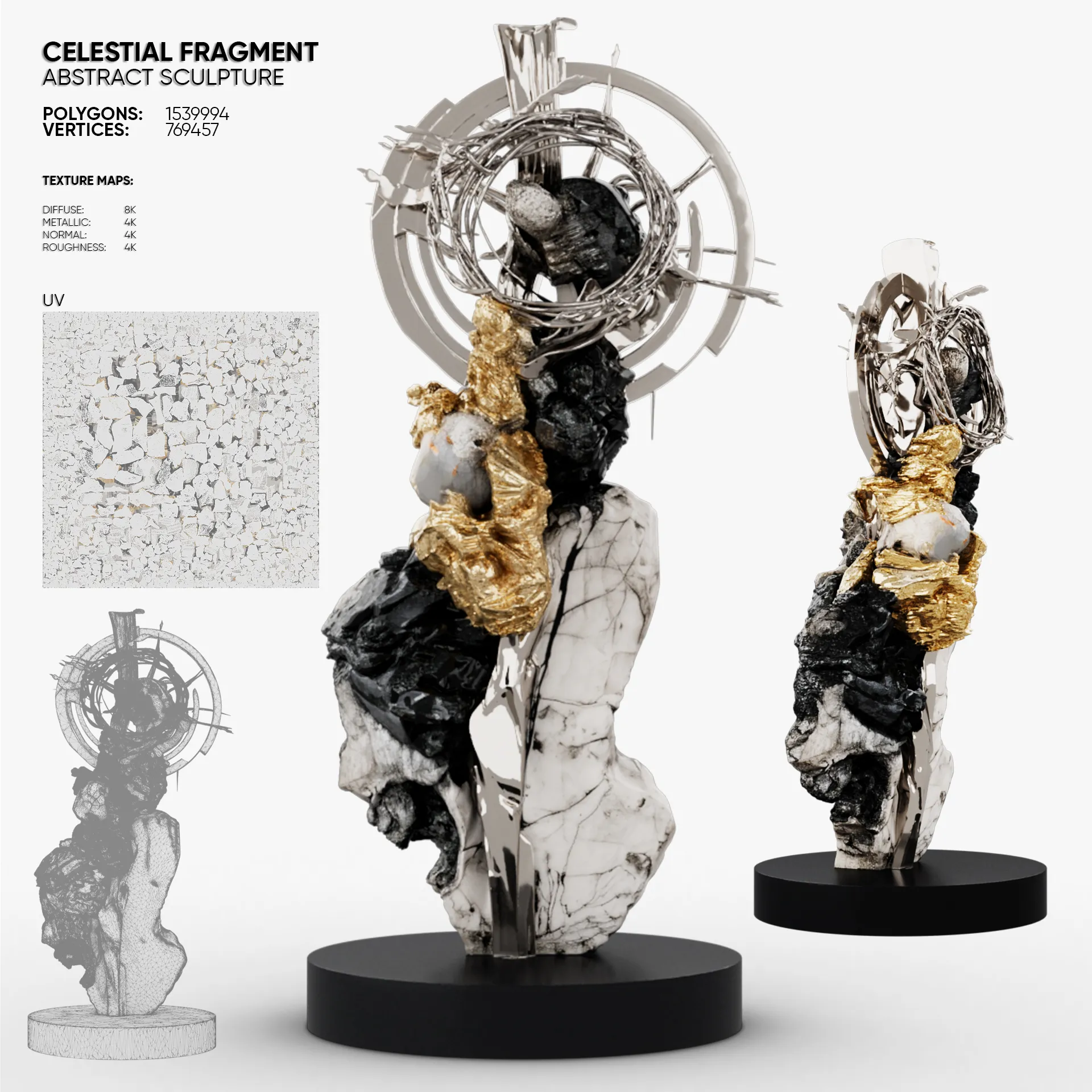Abstract Sculpture - Celestial Fragment 3D Model .c4d .max .obj .3ds .fbx .stl .blend 