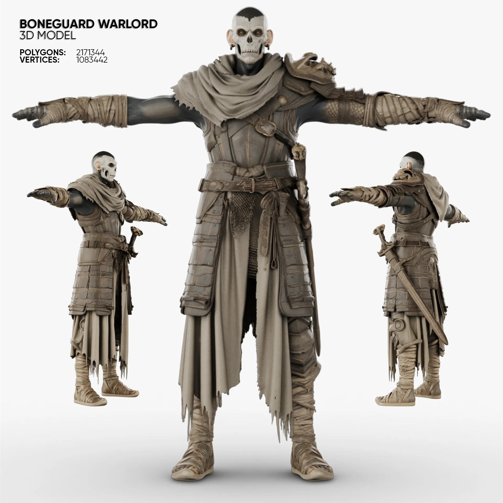Character - Boneguard Warlord 3D Model .c4d .max .obj .3ds .fbx .stl .blend 