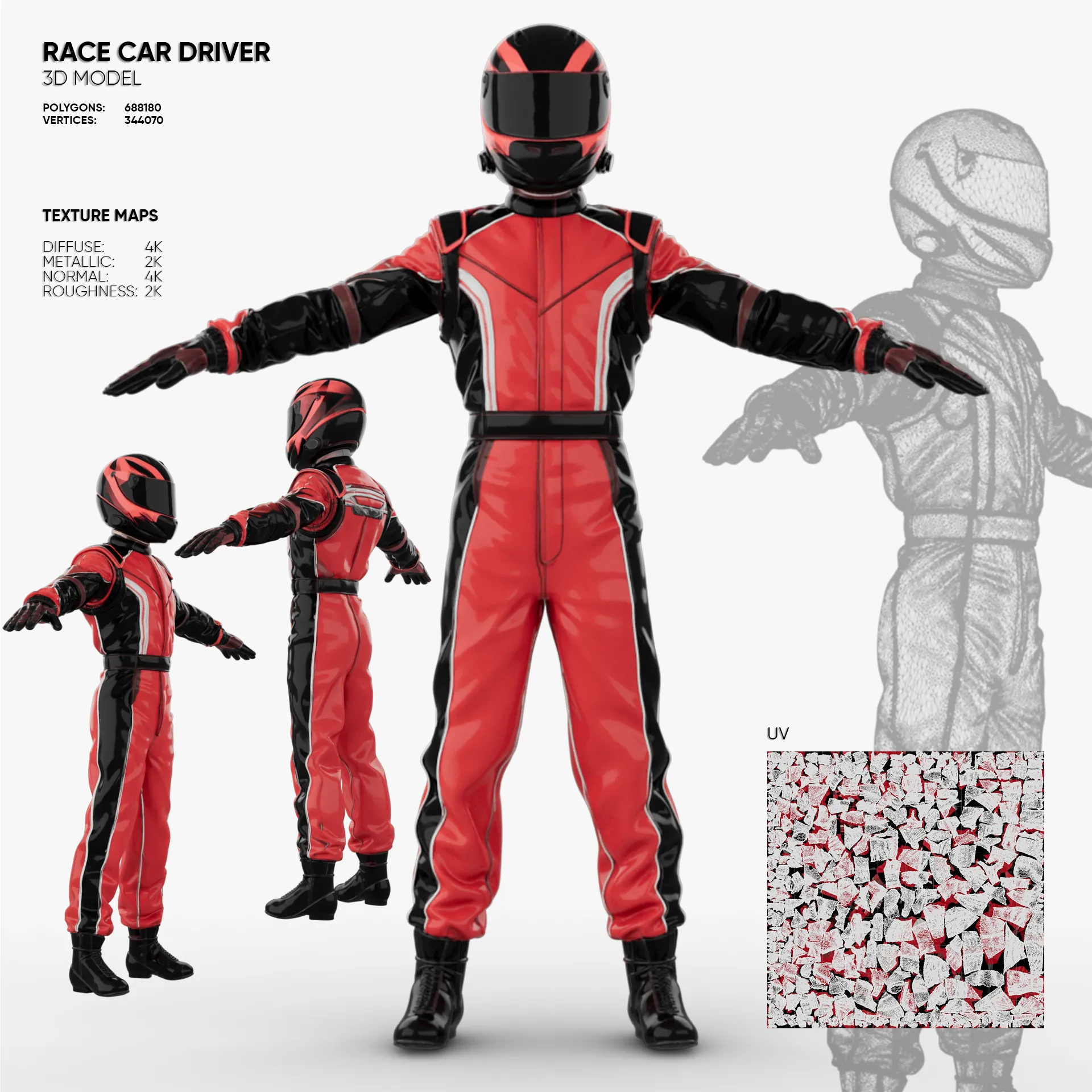 Race Car Driver 3D Model .c4d .max .obj .3ds .fbx .stl .blend 