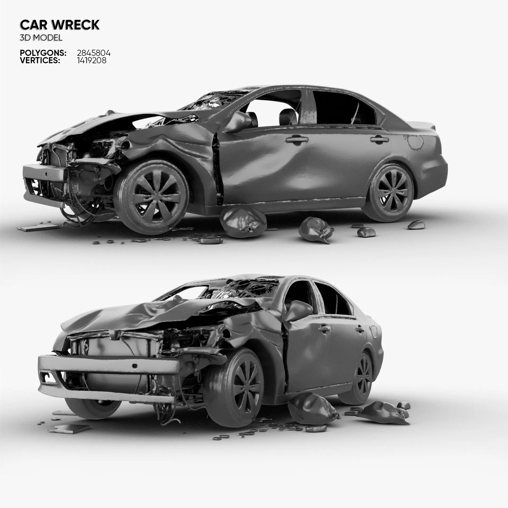 Car Wreck - 3D Model .c4d .max .obj .3ds .fbx .stl .blend 