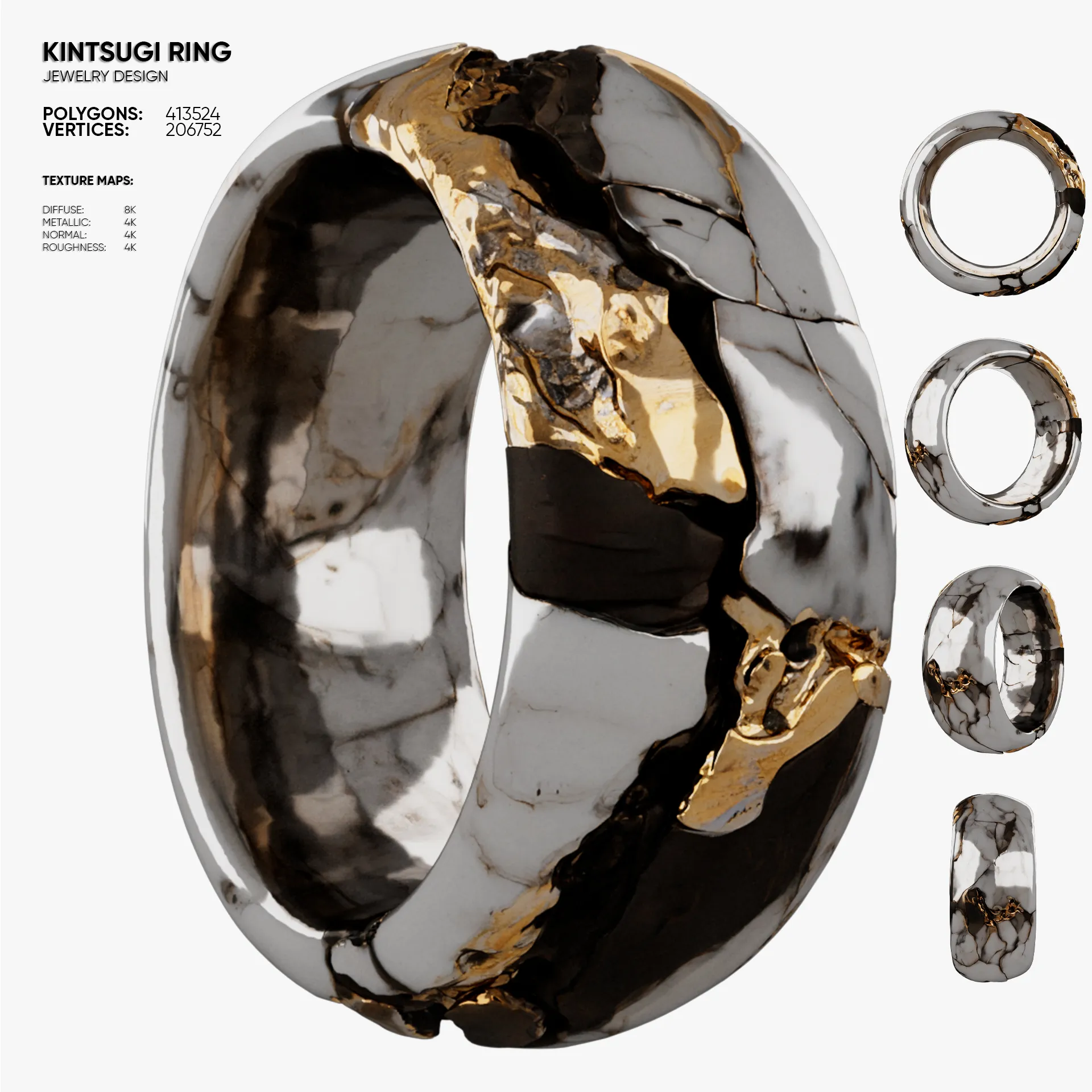 Kintsugi Ring 3D Model .c4d .max .obj .3ds .fbx .stl .blend