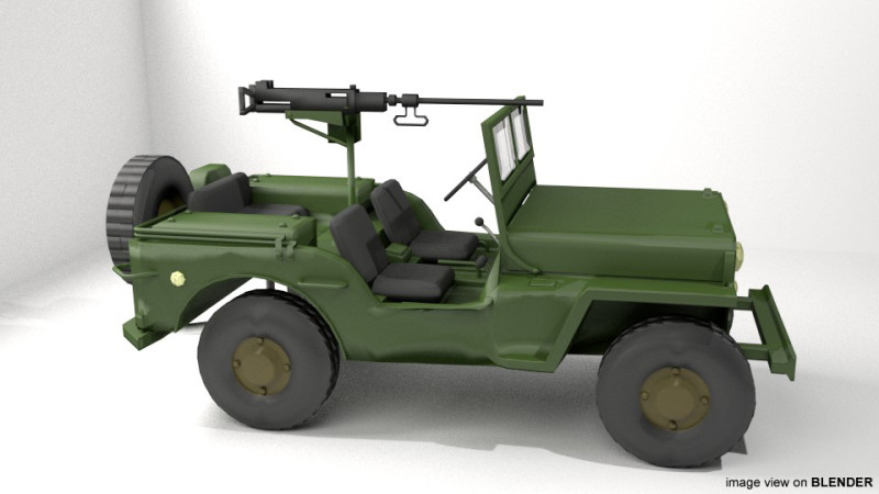 Armored Car - Willy Jeep 3D Model .c4d .max .obj .3ds .fbx .stl .blend 