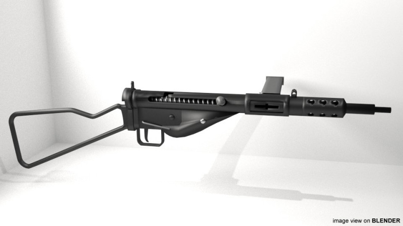 SMG - Sten Mark II 3D Model .c4d .max .obj .3ds .fbx .stl .blend 