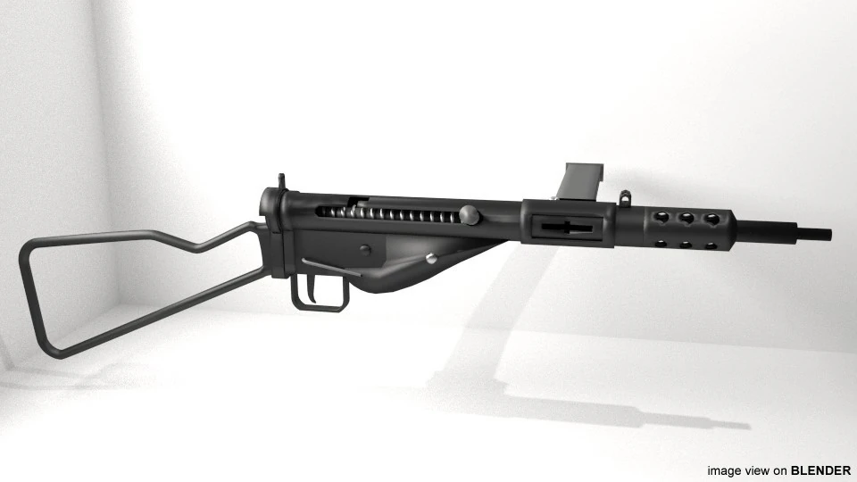 SMG - Sten Mark II 3D Model .c4d .max .obj .3ds .fbx .stl .blend