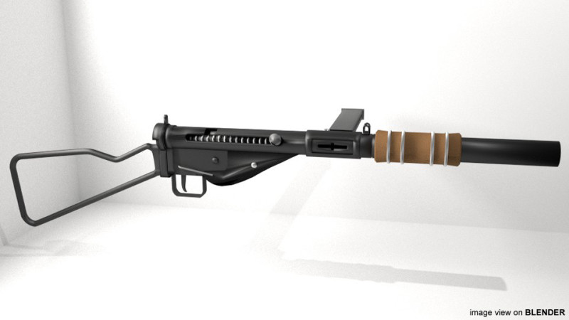 SMG - Sten Mark II Silencer 3D-Modell .c4d .max .obj .3ds .fbx .stl .blend 