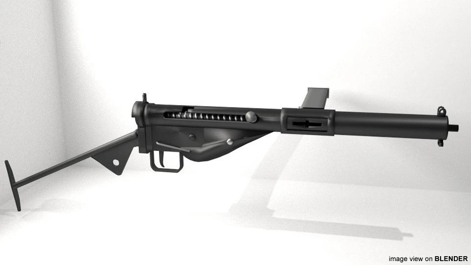 SMG - Sten Mark III 3D Model .c4d .max .obj .3ds .fbx .stl .blend