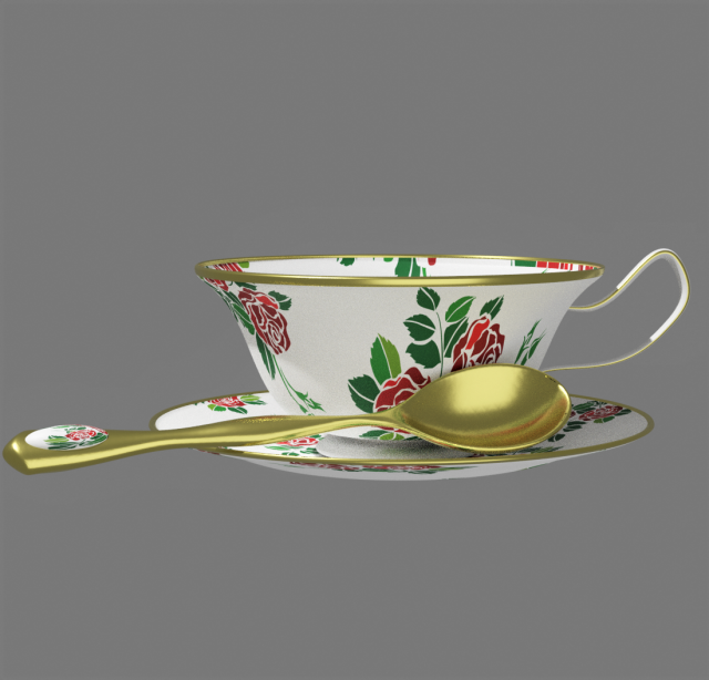 teacupsetrose 3D Модель .c4d .max .obj .3ds .fbx .stl .blend 