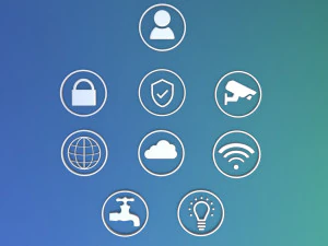 Iconos 3D para la electricidad de videovigilancia de Internet del usuario. Modelo 3D