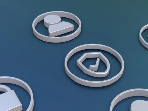 Iconos 3D para la electricidad de videovigilancia de Internet del usuario. Modelo 3D