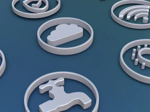 Iconos 3D para la electricidad de videovigilancia de Internet del usuario. Modelo 3D