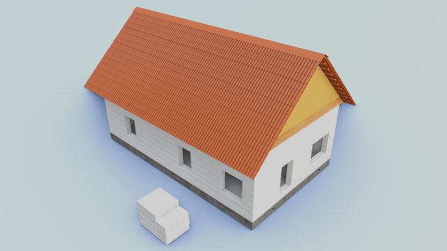 the house is made of blocks with a wooden roof 3D Model .c4d .max .obj .3ds .fbx .stl .blend