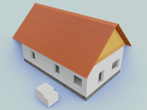 the house is made of blocks with a wooden roof Modelo 3D