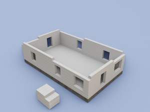 the house is made of blocks with a wooden roof 3D Модель