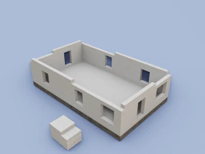 the house is made of blocks with a wooden roof 3D Model