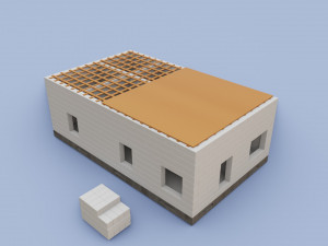the house is made of blocks with a wooden roof 3D Модель