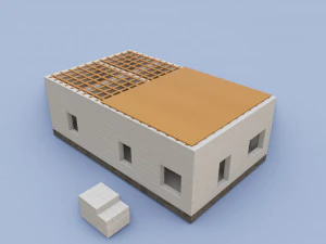 the house is made of blocks with a wooden roof 3D Model
