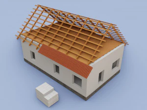 the house is made of blocks with a wooden roof 3D Model