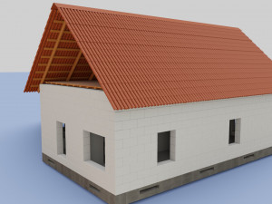 the house is made of blocks with a wooden roof 3D Модель