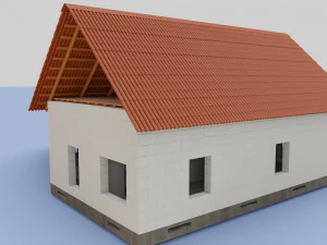 the house is made of blocks with a wooden roof 3D Model