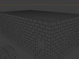 the house is made of blocks with a wooden roof 3D Model