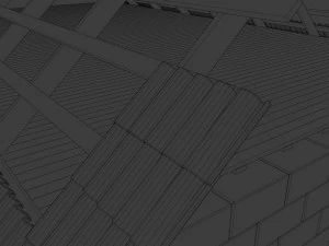 the house is made of blocks with a wooden roof 3D Model