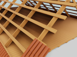 the house is made of blocks with a wooden roof 3D Модель