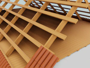 the house is made of blocks with a wooden roof 3D Model