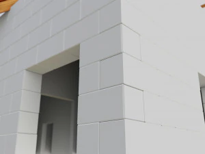 the house is made of blocks with a wooden roof 3D Model