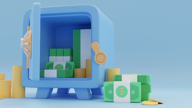 a toy safe with money 3D Model .c4d .max .obj .3ds .fbx .stl .blend 