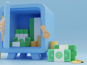 a toy safe with money 3D Model