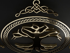 tree of life in a ring with an ornament low-poly Modelo 3D