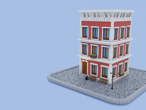 cartoon brick house with three floors low-poly 3D Model