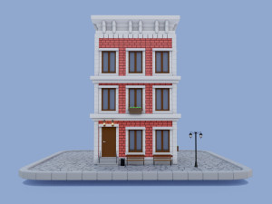 cartoon brick house with three floors low-poly Model 3D