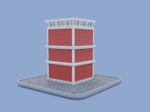 cartoon brick house with three floors low-poly Model 3D