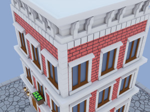 cartoon brick house with three floors low-poly Model 3D