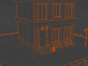 cartoon brick house with three floors low-poly Model 3D