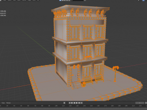 cartoon brick house with three floors low-poly Model 3D