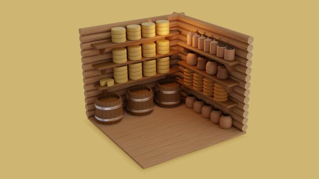 a barn with food in a toy style low-poly 3D Model .c4d .max .obj .3ds .fbx .stl .blend 