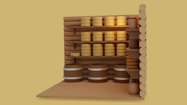 A Barn With Food In A Toy Style Low-Poly 3D Модель In Кухонная.