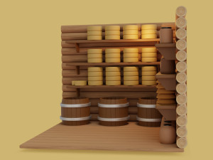 a barn with food in a toy style low-poly 3D Model