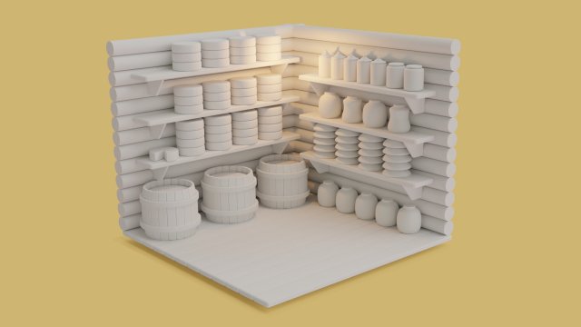 A Barn With Food In A Toy Style Low-Poly 3D Модель In Кухонная.
