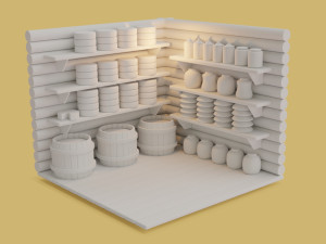 a barn with food in a toy style low-poly 3D Model