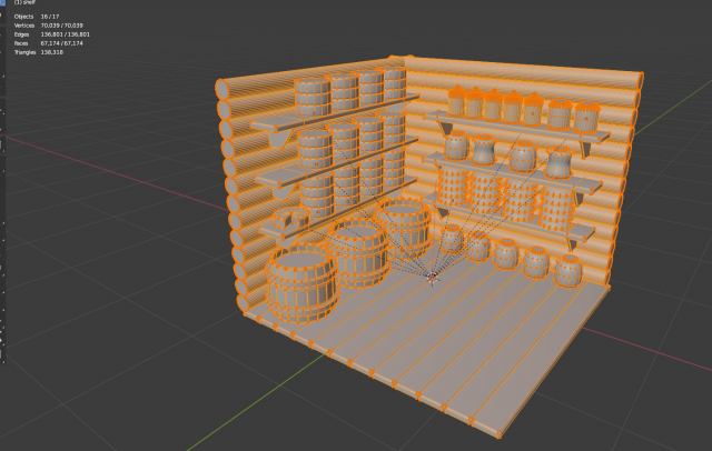 A Barn With Food In A Toy Style Low-Poly 3D Модель In Кухонная.