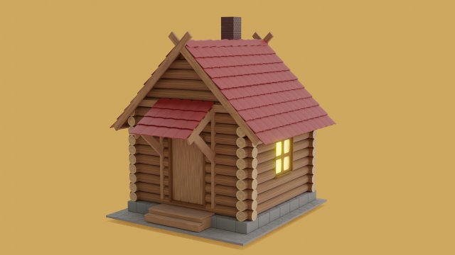 log house in toy style low-poly Model 3D .c4d .max .obj .3ds .fbx .stl .blend