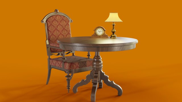 antique table and chair clock and lamp low-poly 3D 모델 .c4d .max .obj .3ds .fbx .stl .blend 