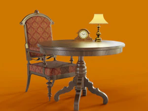 antika masa ve sandalye saati ve lamba d&uuml;ş&uuml;k poli 3D Model