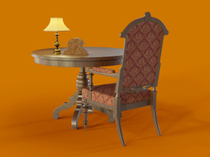 antique table and chair clock and lamp low-poly 3D 모델