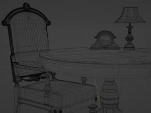 antique table and chair clock and lamp low-poly 3D 모델