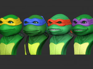 TURTLES NINJA 1990 FOR 3D PRINT BUSTS 3D Print Model