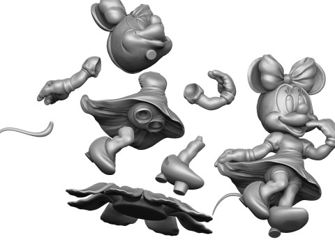 Minnie Mouse WITH FLOWER FOR 3D PRINT STL assemble and solid 3D Модель